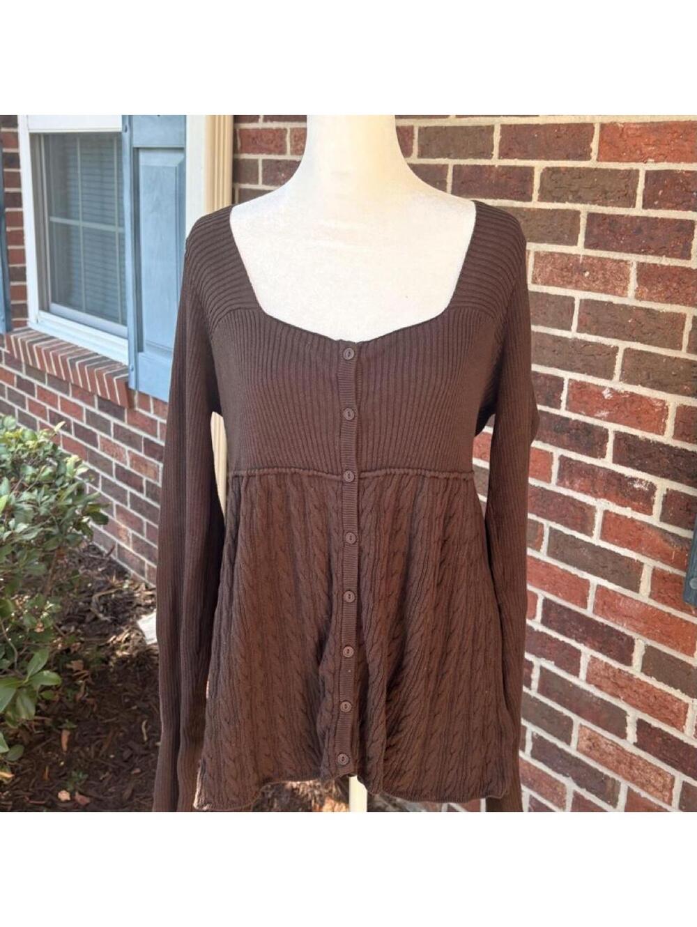 Aeropostale Brown Button-Up Knit Cardigan Sweater Size Large